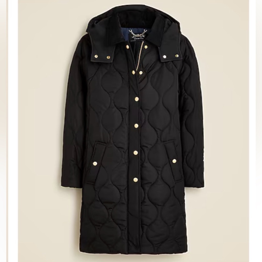 J. Crew Black Quilted Coat “Stowe Puffer Jacket with PrimaLoft” Size M, NWOT